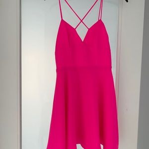 NBD Hot Pink Dress Flare bottom exposed zipper